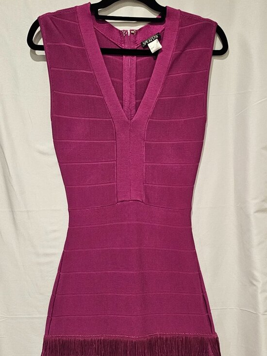 VENUS Dresses & Skirts - VENUS Pink Fuchsia Bandage Fringe Midi Dress Women's Size 2 Sleeveless Sexy